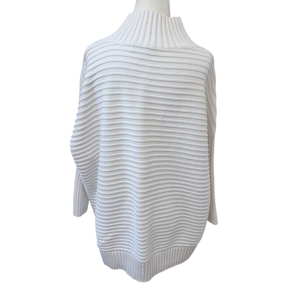 French Connection White‎ Large Mock Neck Ribbed Oversized Cotton Sweater - Picture 5 of 7